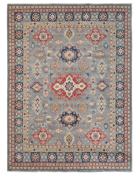 8x10 Gray Kuba Afghan Hand Knotted Wool Area Rug